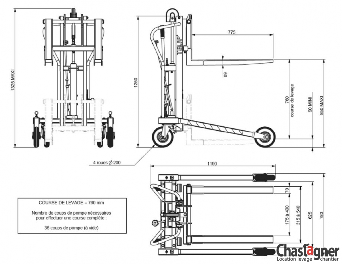 CHASTAGNER : location chariot tout terrain 250 kg - manutention