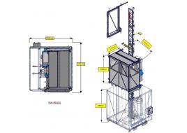 Schéma d'encombrement de l'ascenseur de chantier MBA 800 SR de 1000 kg ou 8 personnes
