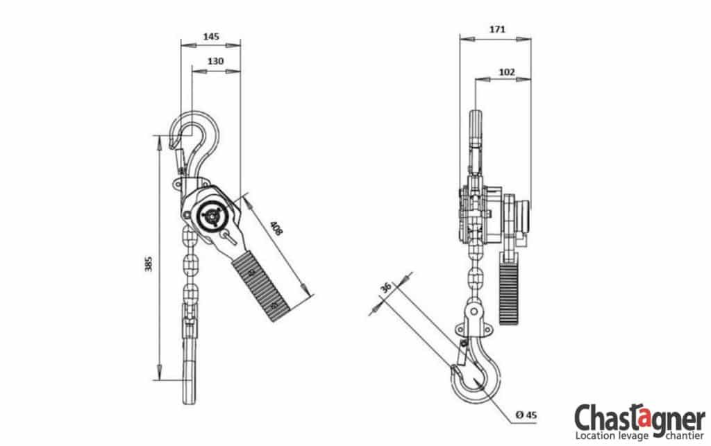 Steinberg Systems Palan à Levier Manuel SBS-FZ 1500/2M – 1500 Kg, Chaîne G80 Acier, Levage 2 M – Outil Robuste Pour Atelier Et Entrepôt